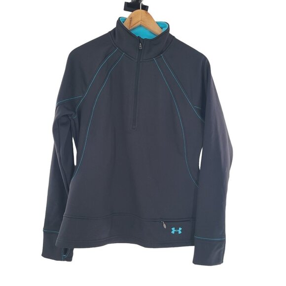 Under Armour 1/4 Zip Pullover Athletic black‎ teal Size Large L Semi-Fitted - Picture 1 of 8